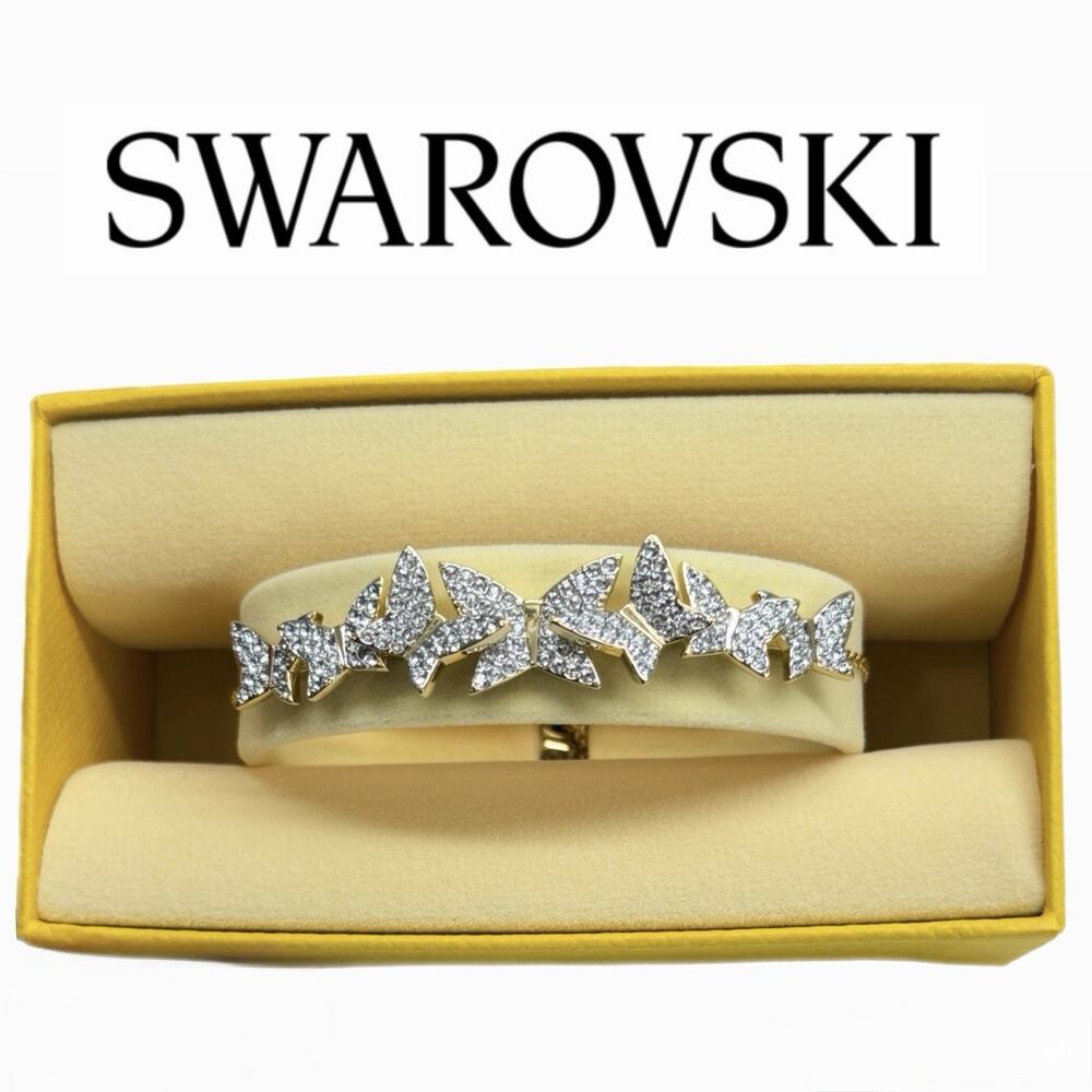 Swarovski Idyllia Lilia Butterfly Bracelet White Crystals, Gold-Tone NEW IN BOX